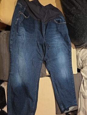 Old Navy Dark Blue Maternity Wide-Leg Jeans with Black Belly Panel